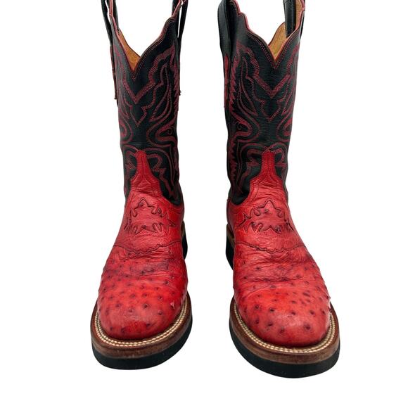 Lucchese 2000 8 Full Quill Ostrich Red Black Women’s Western Cowgirl Boots - Picture 2 of 9